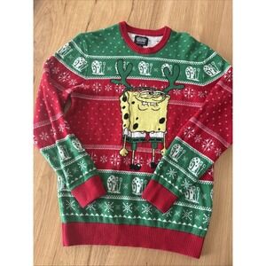 Spongebob Squarepants Holiday Christmas Ugly Sweater Unisex Adult Med Red Santa